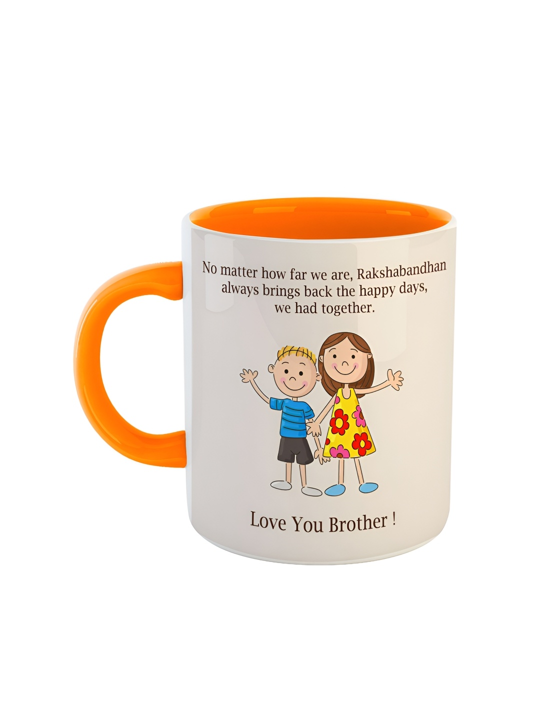 ARTBUG Orange & White Dishwasher Safe Printed Ceramic Glossy Mug