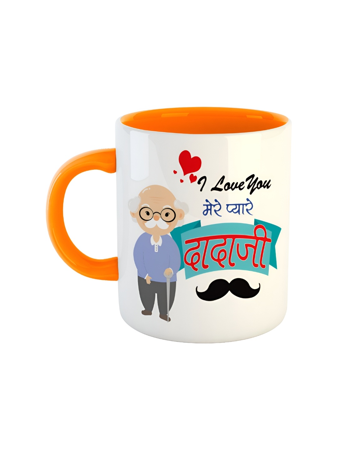 ARTBUG Orange White Printed Ceramic Glossy Mugs 350 ml