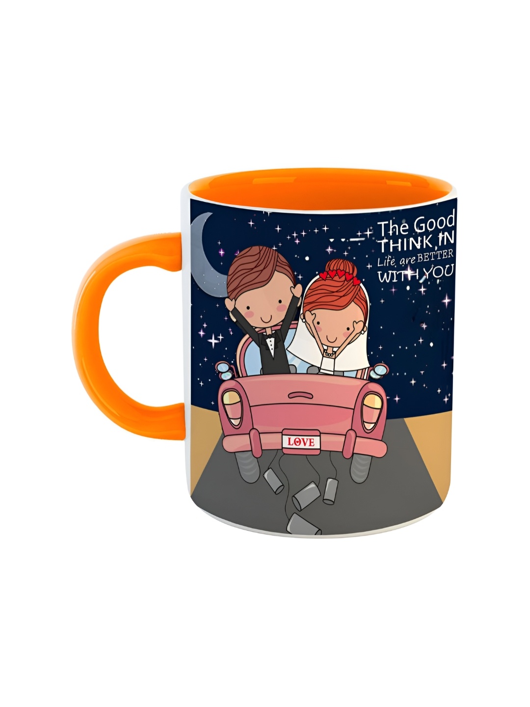 ARTBUG Orange & Black Printed Ceramic Glossy Mug 350 ml