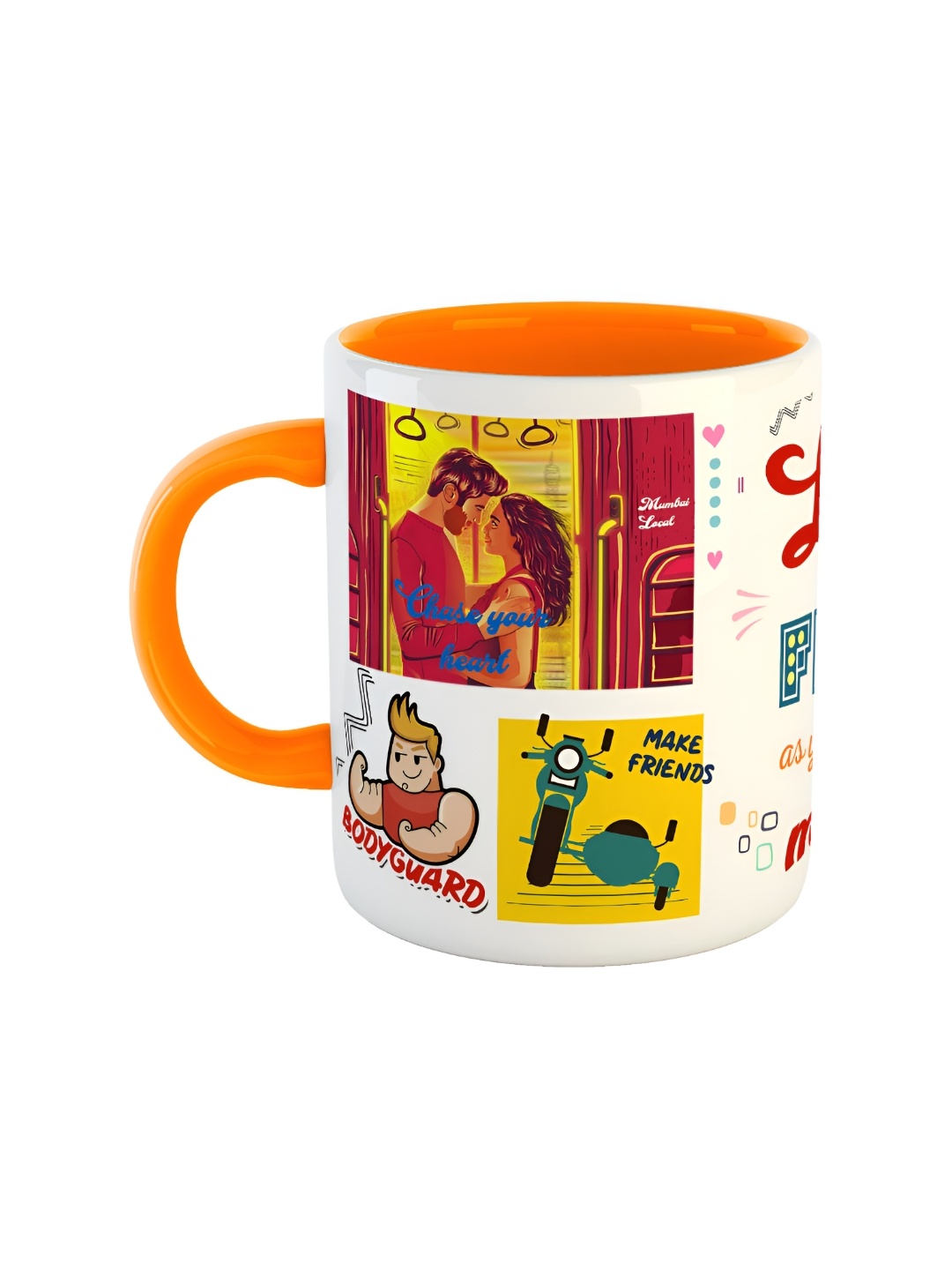 

ARTBUG Orange & White Dishwasher Safe Printed Ceramic Glossy Mug 350 ml