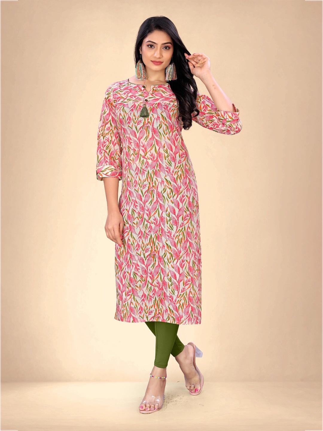 

Abhilasha Floral Printed Cotton Straight Kurta, Pink