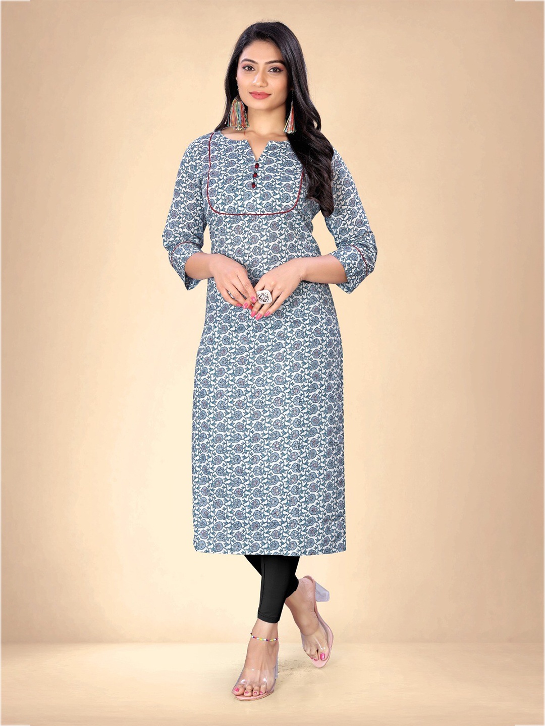 

Abhilasha Floral Printed Cotton Straight Kurta, Grey