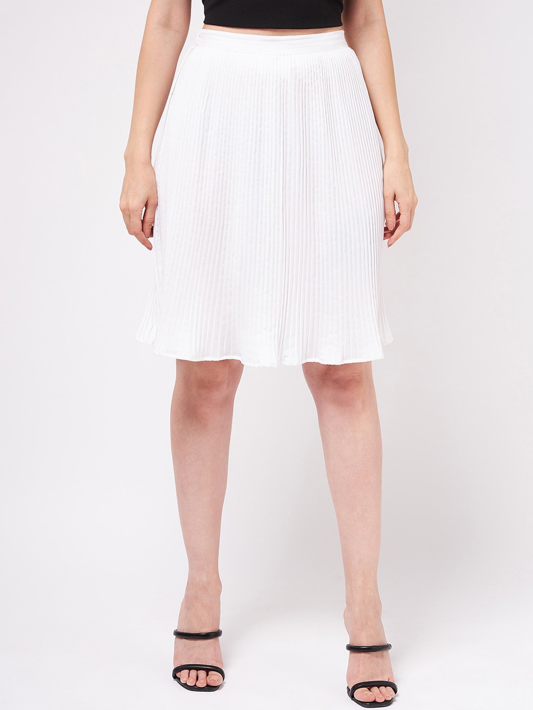 

Zima Leto Pleated A-Line Midi Skirts, White