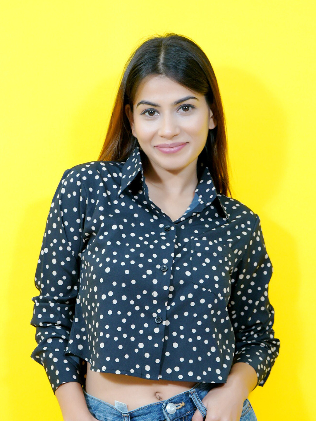 

CRAZEVILLA Comfort Polka Dot Printed Shirt, Black