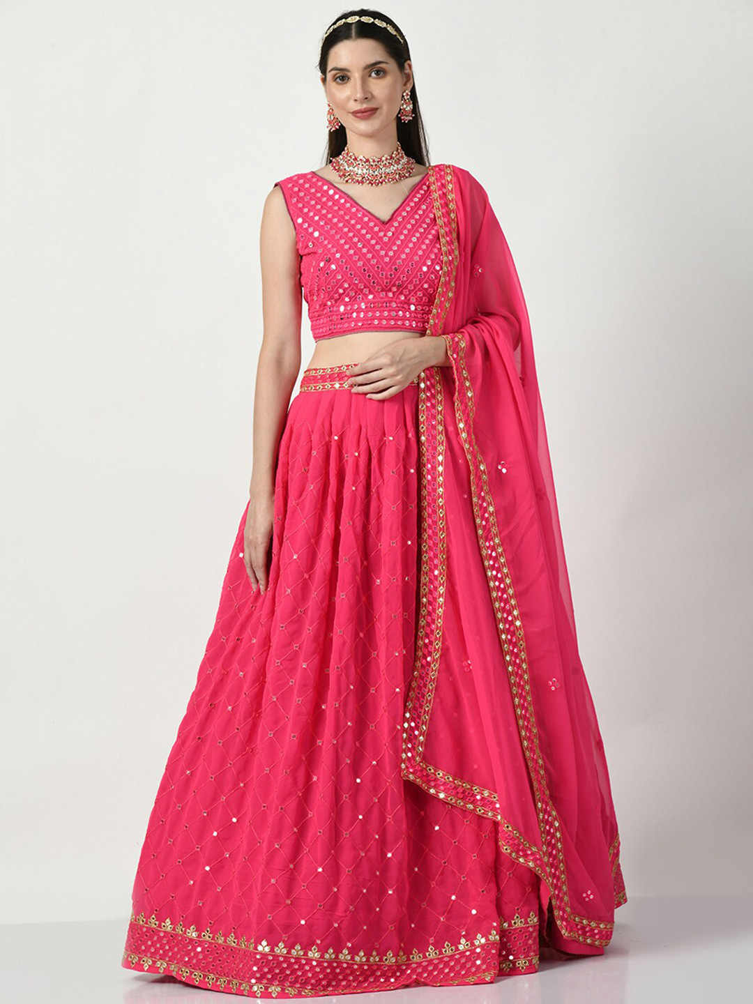 

Angroop Embroidered Sequinned Semi-Stitched Lehenga & Unstitched Blouse With Dupatta, Pink