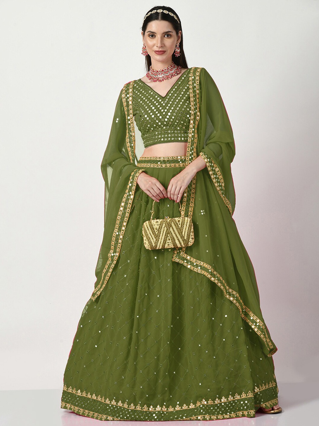 

Angroop Embellished Sequinned Semi-Stitched Lehenga & Unstitched Blouse With Dupatta, Green
