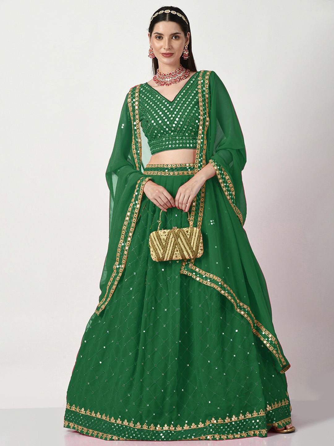 

Angroop Embellished Sequinned Semi-Stitched Lehenga & Unstitched Blouse With Dupatta, Green