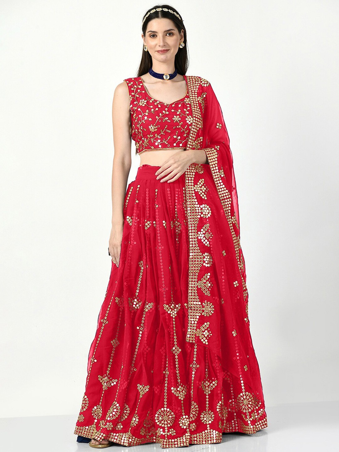 

Angroop Embroidered Sequinned Semi Stitched Lehenga & Unstitched Blouse With Dupatta, Red
