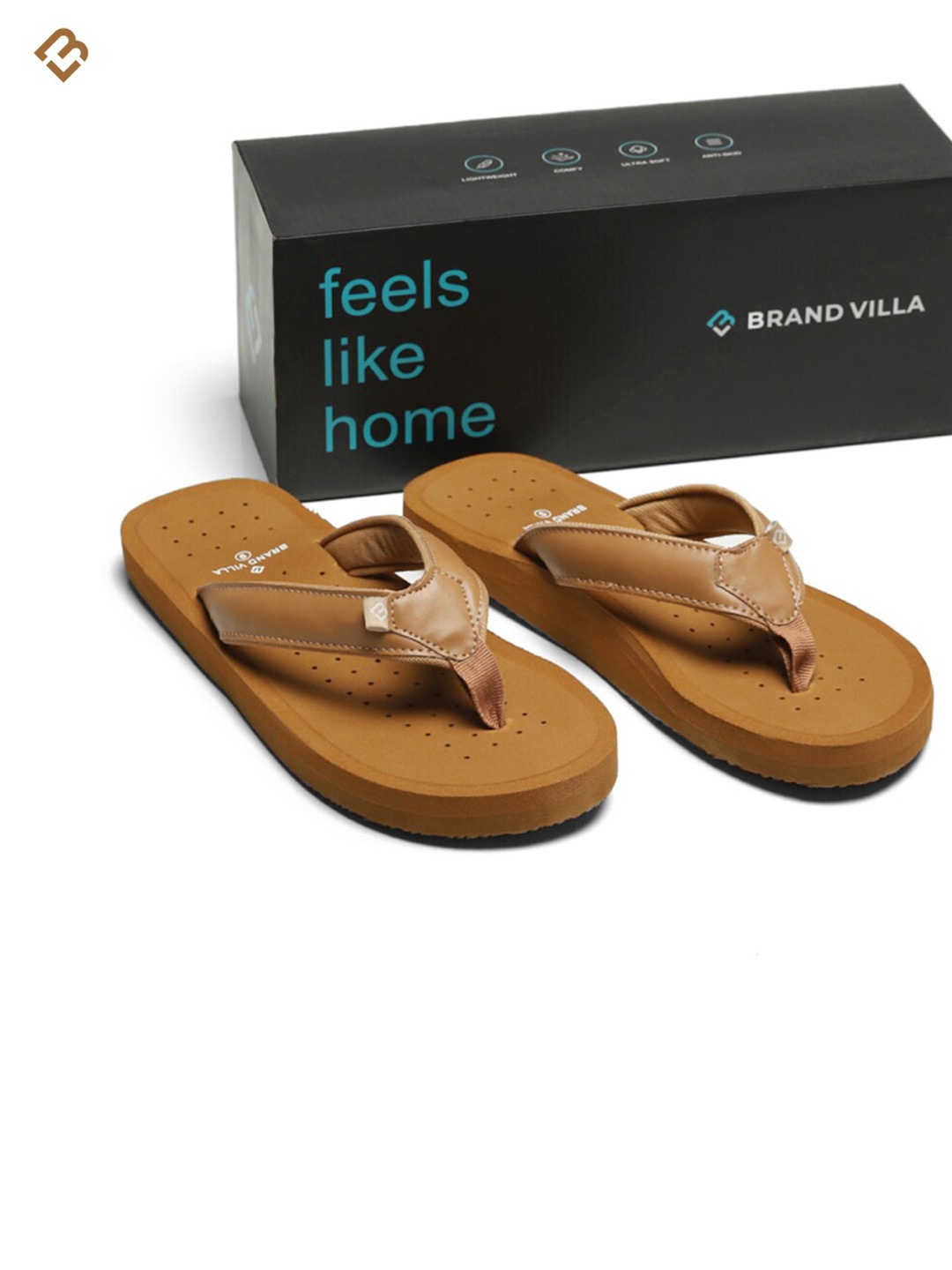 

BRAND VILLA Men Lightweight Anti Skid Thong Flip-Flops, Tan