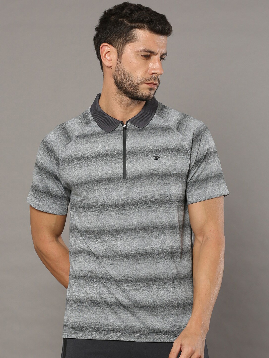 

Jolger Mens Flexi dry fit Wrinkle free Striped Polo T-shirt, Grey