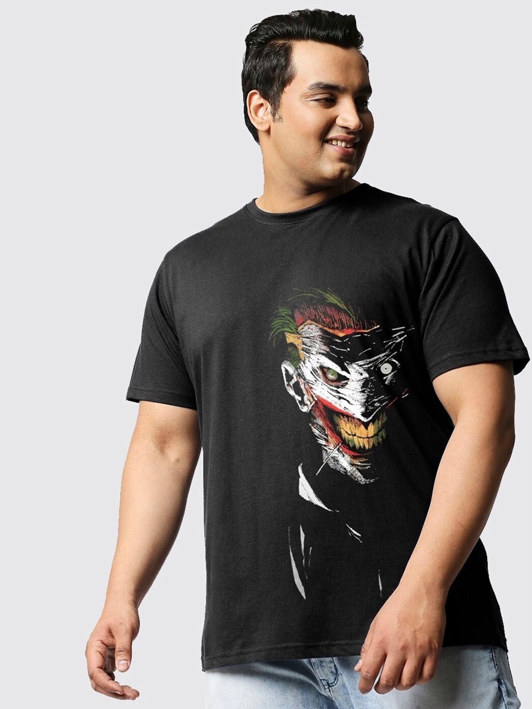 

Bewakoof Plus Graphic Printed Round Neck Cotton Oversized T-shirt, Black