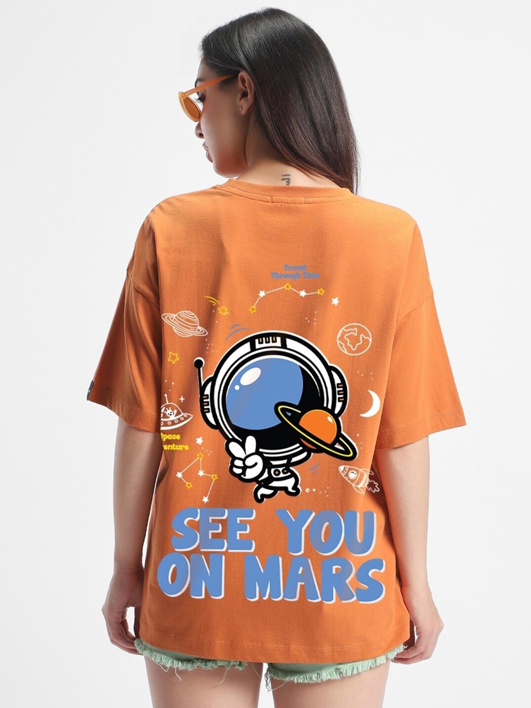 

Bewakoof Heavy Duty Graphic Printed Round Neck Cotton Oversized T-shirt, Orange