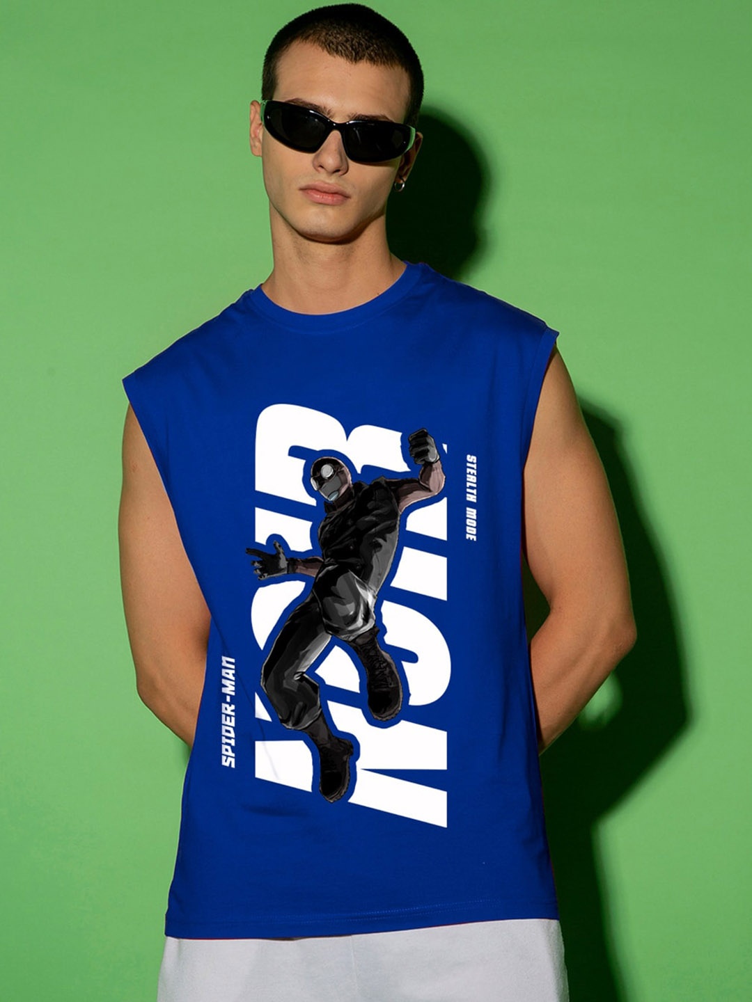 

Bewakoof Spiderman Noir Graphic Printed Cotton Innerwear Vests, Blue