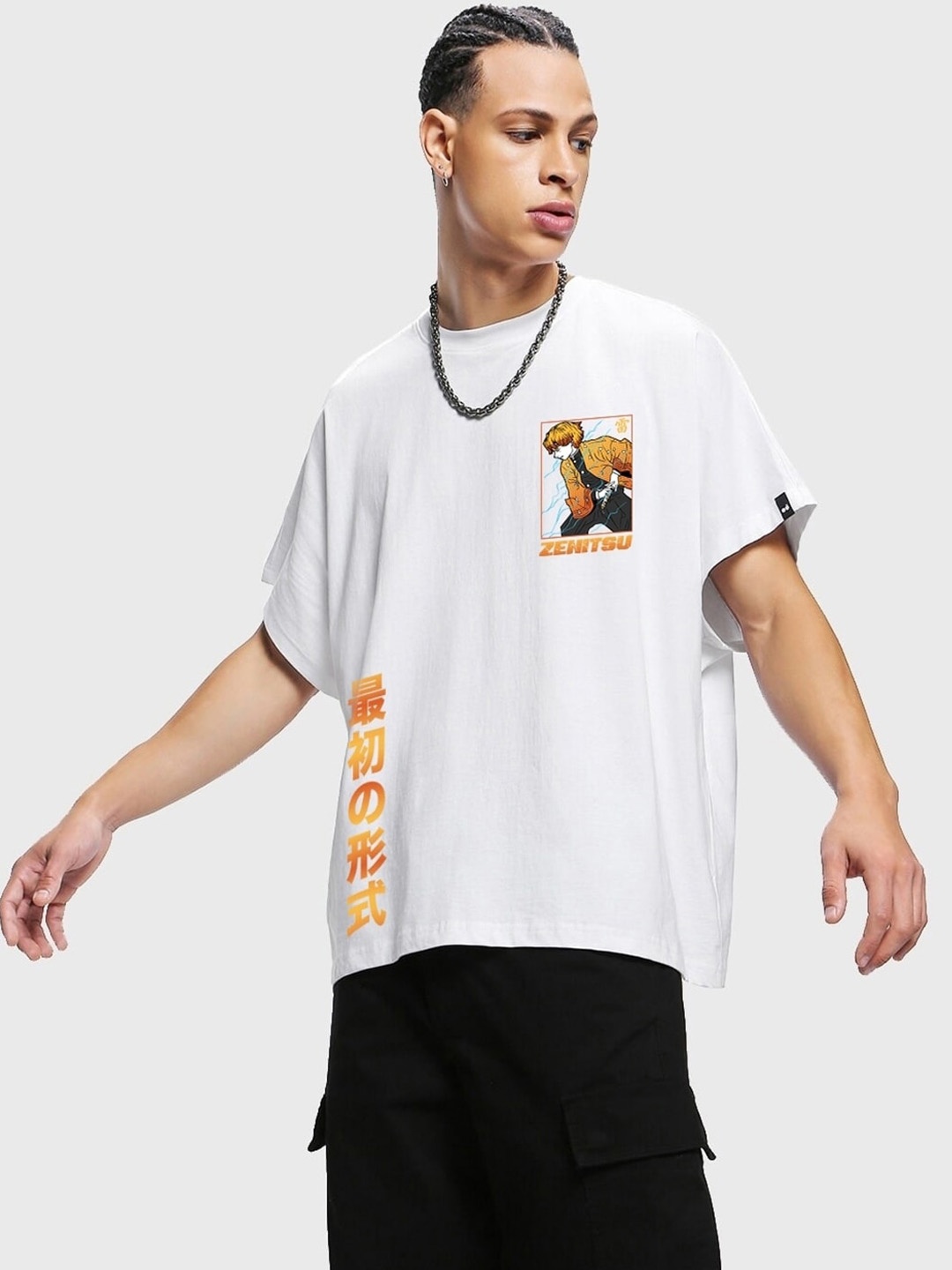

Bewakoof Thunder Breathing Printed Cotton Boxy T Shirt, White