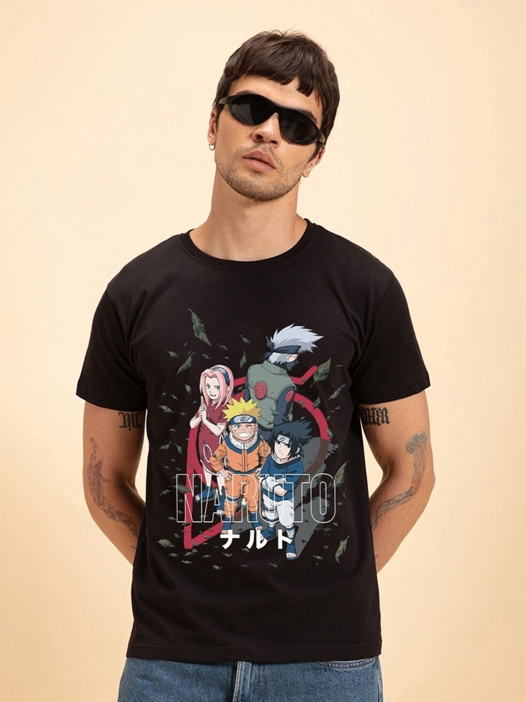 

Bewakoof Team7 Unit Naruto Graphic Printed Cotton T-shirt, Black