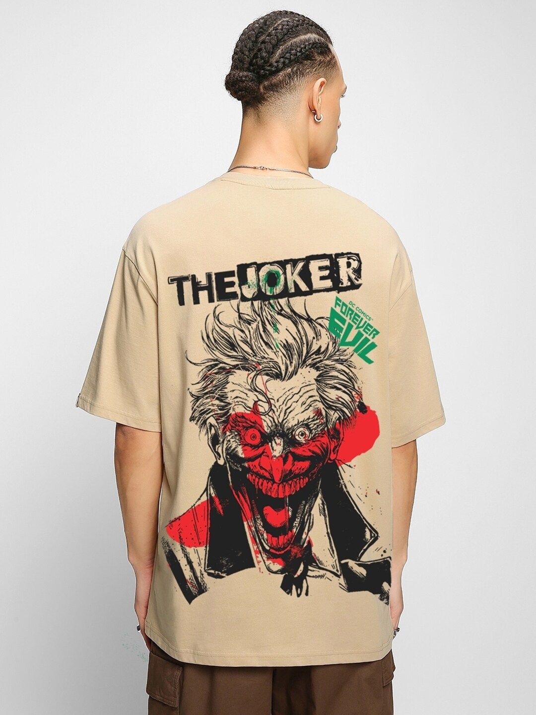 

Bewakoof Forever Evil Graphic Printed Drop-Shoulder Sleeves Oversized Cotton T-shirt, Brown