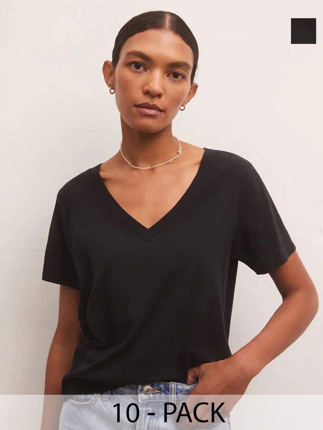 

COLOR CAPITAL Pack of 10 Relaxed Fit V-Neck T-shirts, Black