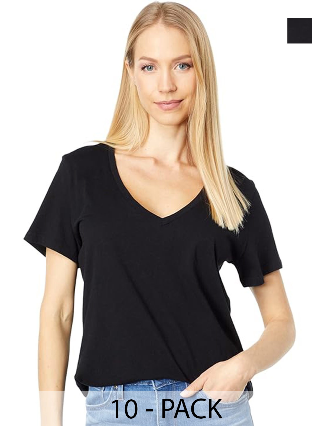 

COLOR CAPITAL Pack Of 10 Relaxed Fit V-Neck Casual T-shirts, Black