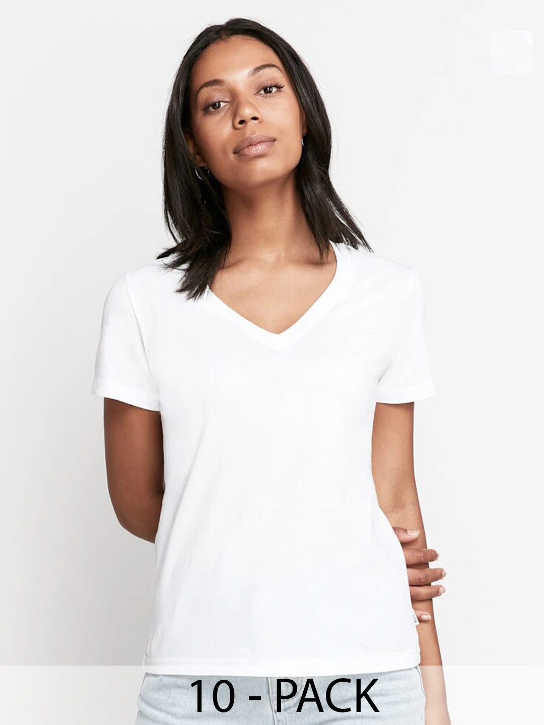 COLOR CAPITAL Pack Of 10 Relaxed Fit V-Neck Casual T-shirts, White