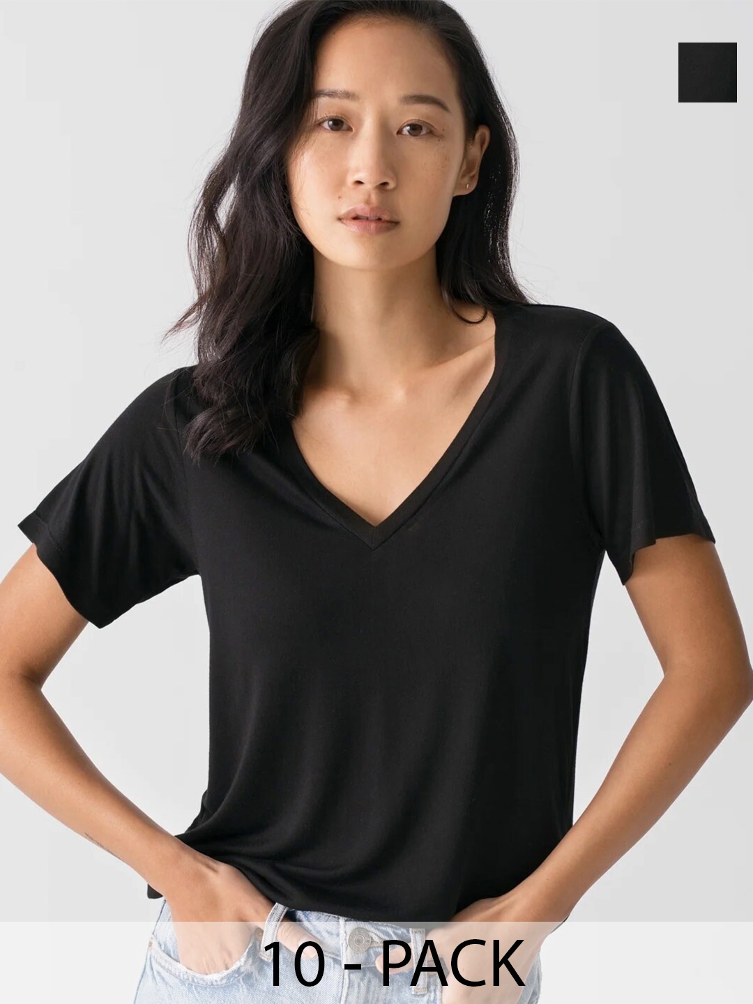

COLOR CAPITAL Pack Of 10 Relaxed Fit V-Neck Casual T-shirts, Black