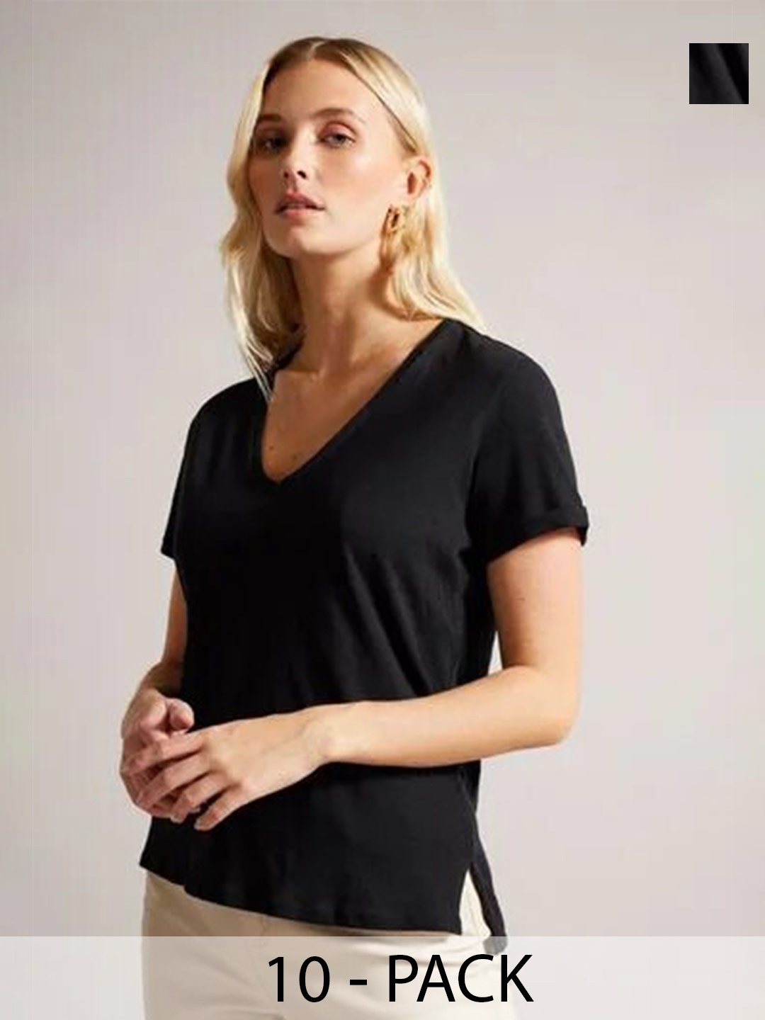 

COLOR CAPITAL Pack Of 10 Relaxed Fit V-Neck T-shirt, Black