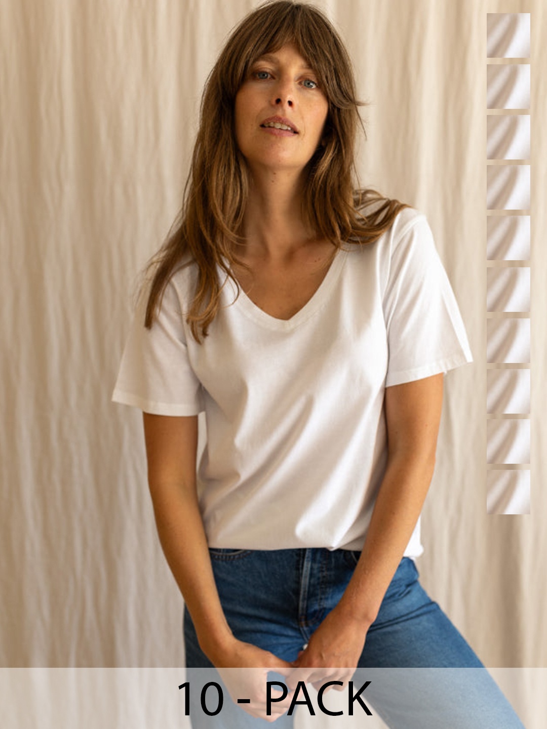 

COLOR CAPITAL Women 10 V-Neck Pockets T-shirt, White