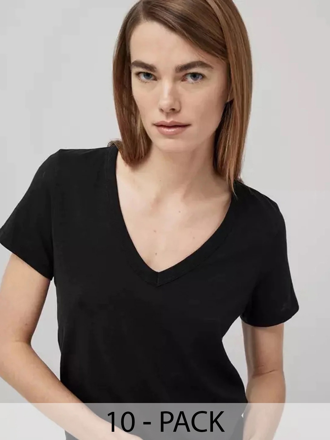 

COLOR CAPITAL Women 10 V-Neck Extended Sleeves Pockets T-shirt, Black