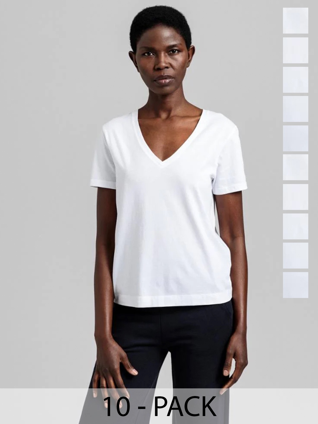 

COLOR CAPITAL Women 10 Colourblocked V-Neck Extended Sleeves Pockets T-shirt, White