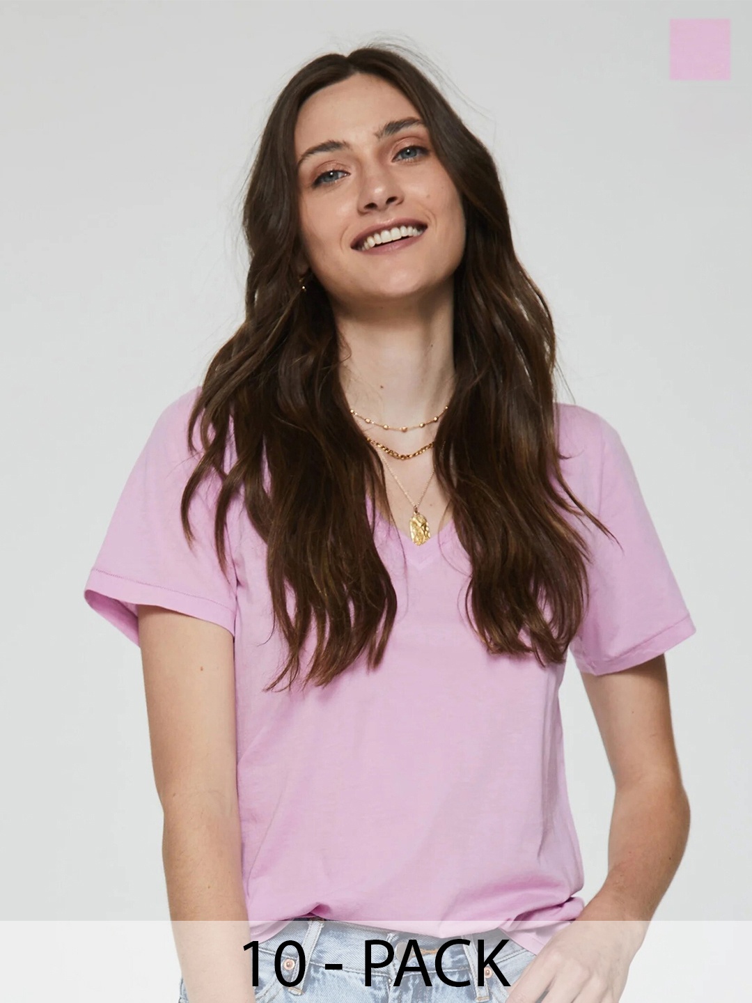 

COLOR CAPITAL Pack Of 10 Relaxed Fit V-Neck T-shirt, Pink