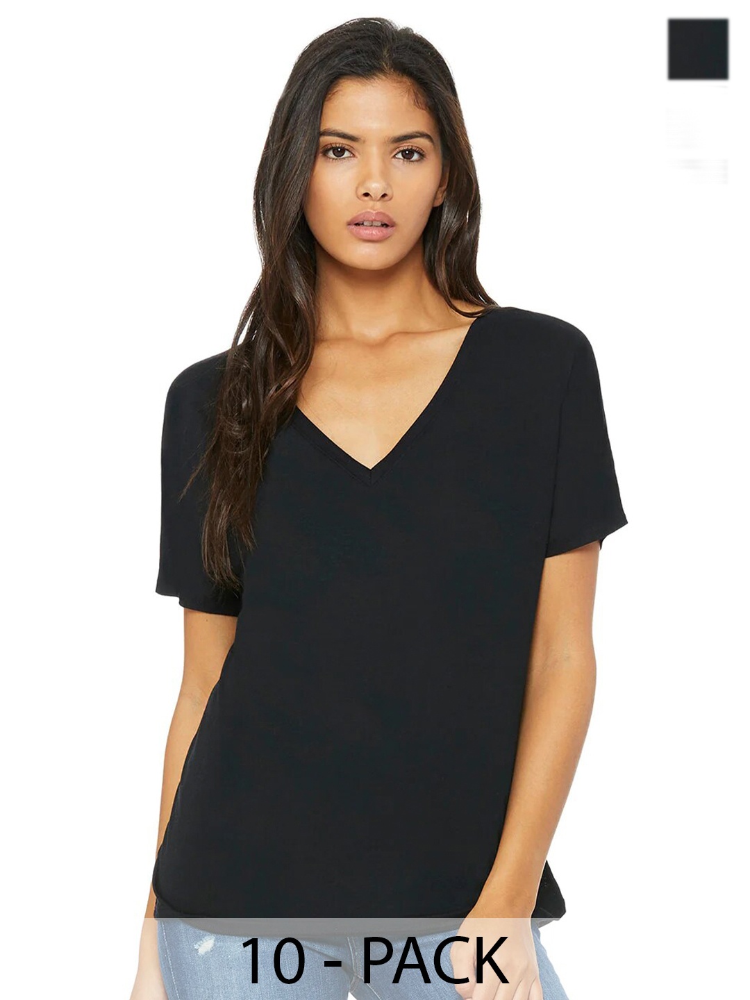

COLOR CAPITAL Pack of 10 Relaxed Fit V-Neck T-shirts, Black