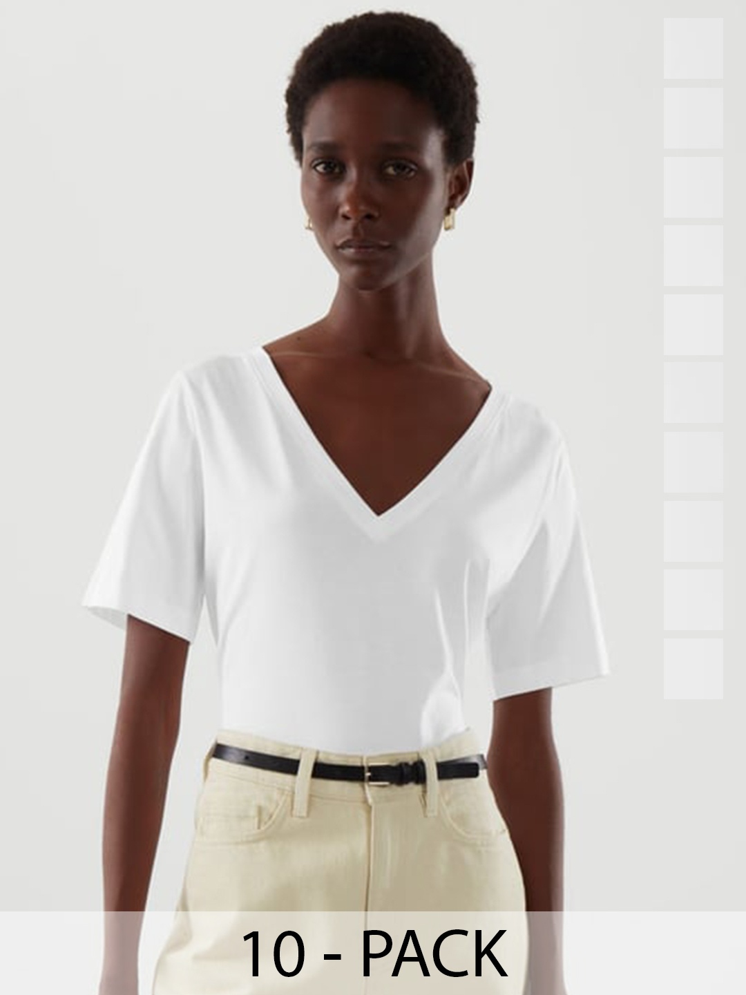 

COLOR CAPITAL Mandarin Collar Extended Sleeves Monochrome Pockets T-shirt, White