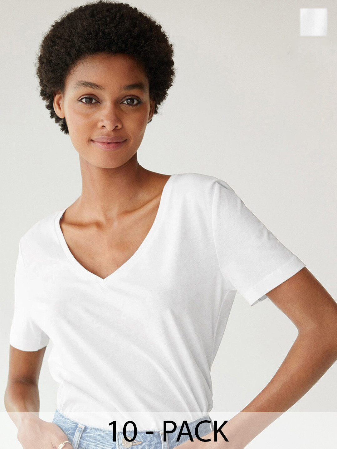 

COLOR CAPITAL Pack of 10 Relaxed Fit V-Neck T-shirts, White