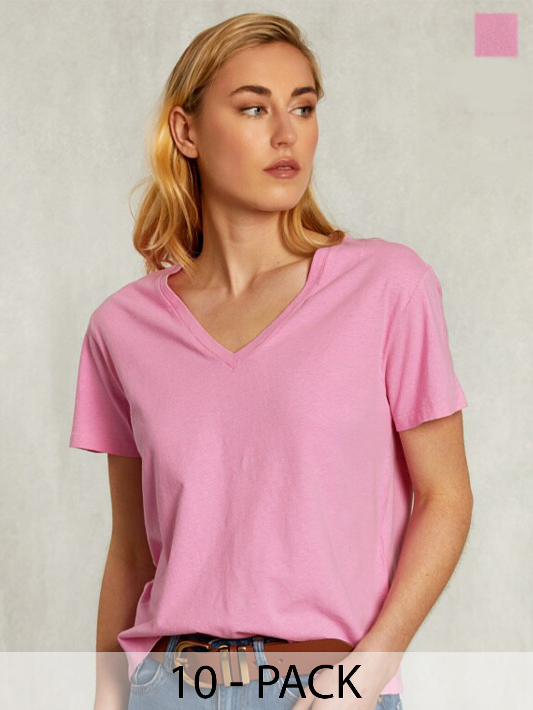 

COLOR CAPITAL Pack of 10 Relaxed Fit V-Neck T-shirts, Pink