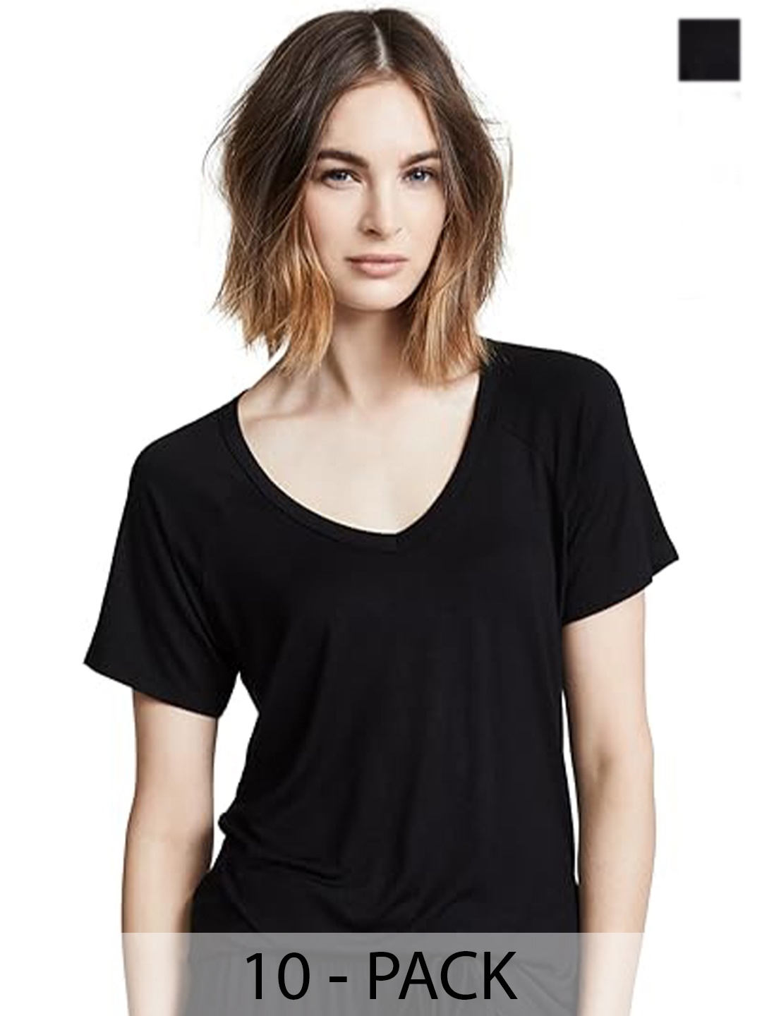 COLOR CAPITAL Pack Of 10 Relaxed Fit V-Neck T-shirt, Black