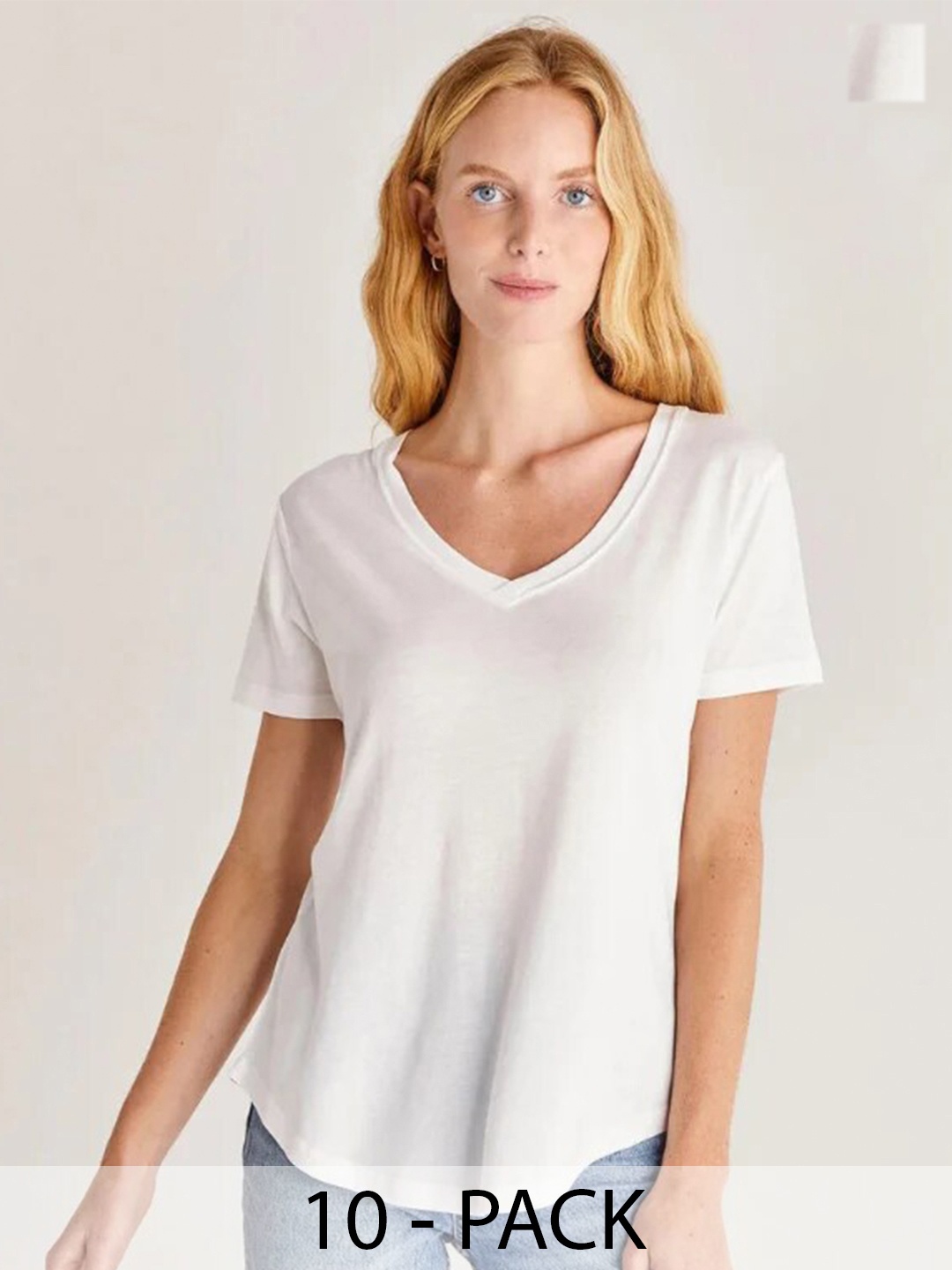 

COLOR CAPITAL Pack of 10 Relaxed Fit V-Neck T-shirts, White