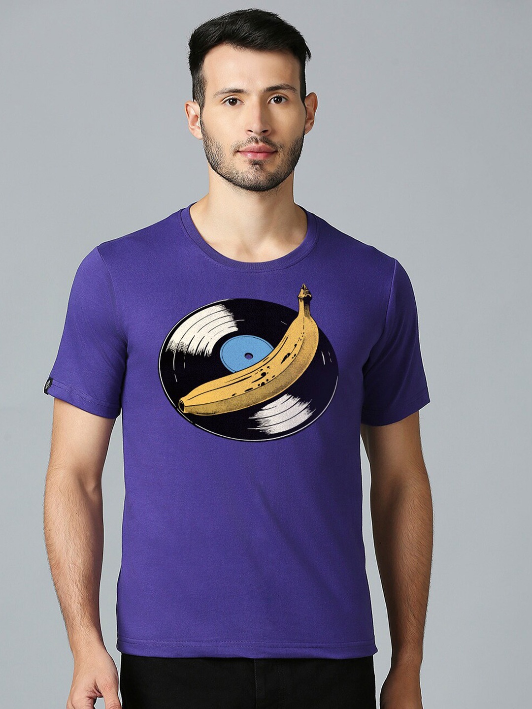 

MOD ECRU Printed Round Neck Cotton T-shirt, Purple