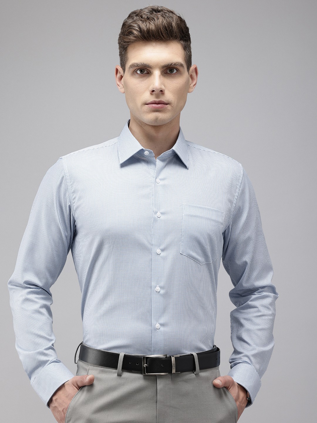 

Van Heusen Pure Cotton Slim Fit Micro Checks Opaque Formal Shirt, Blue