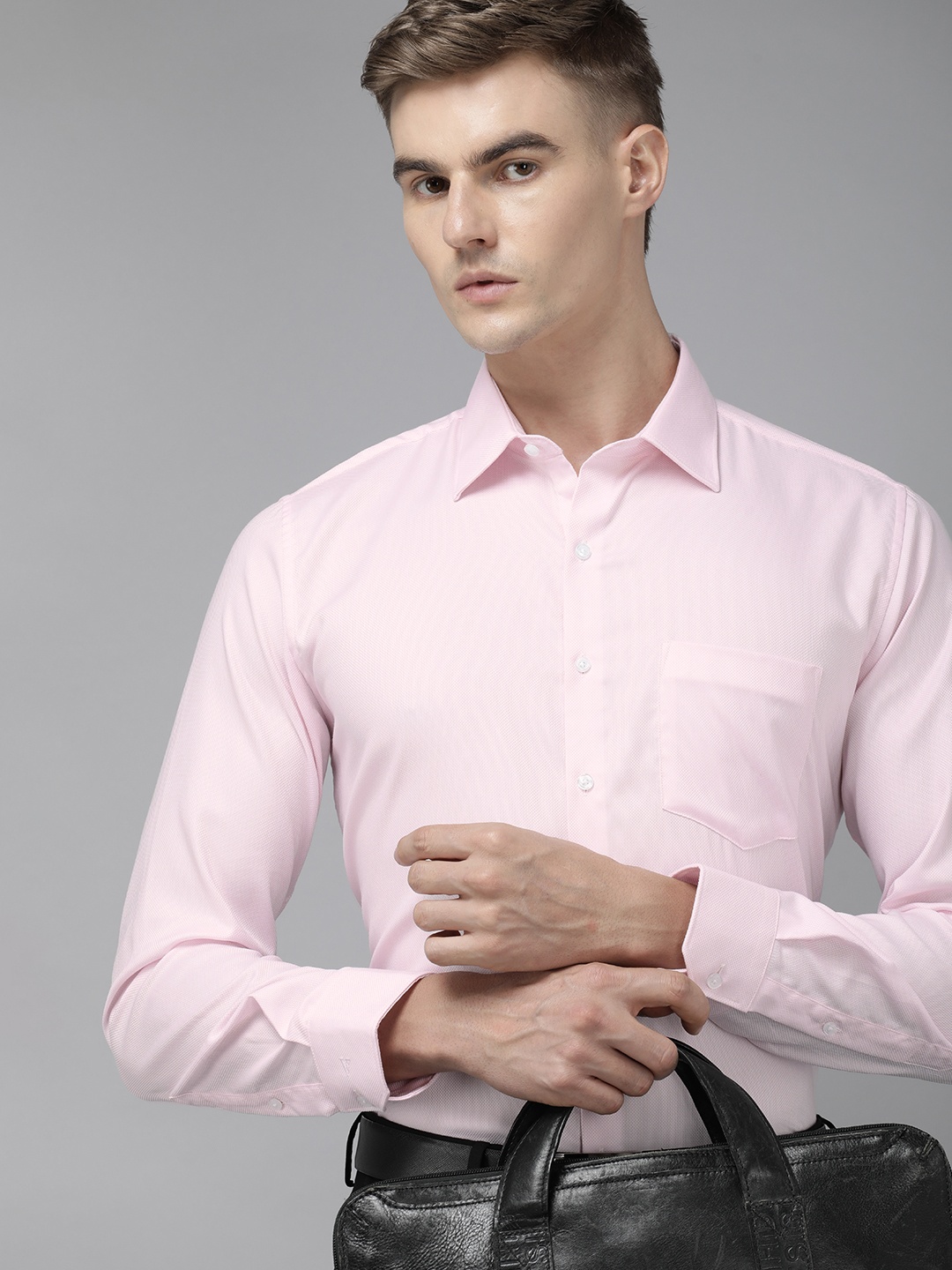

Van Heusen Pure Cotton Slim Fit Self Design Textured Formal Shirt, Pink