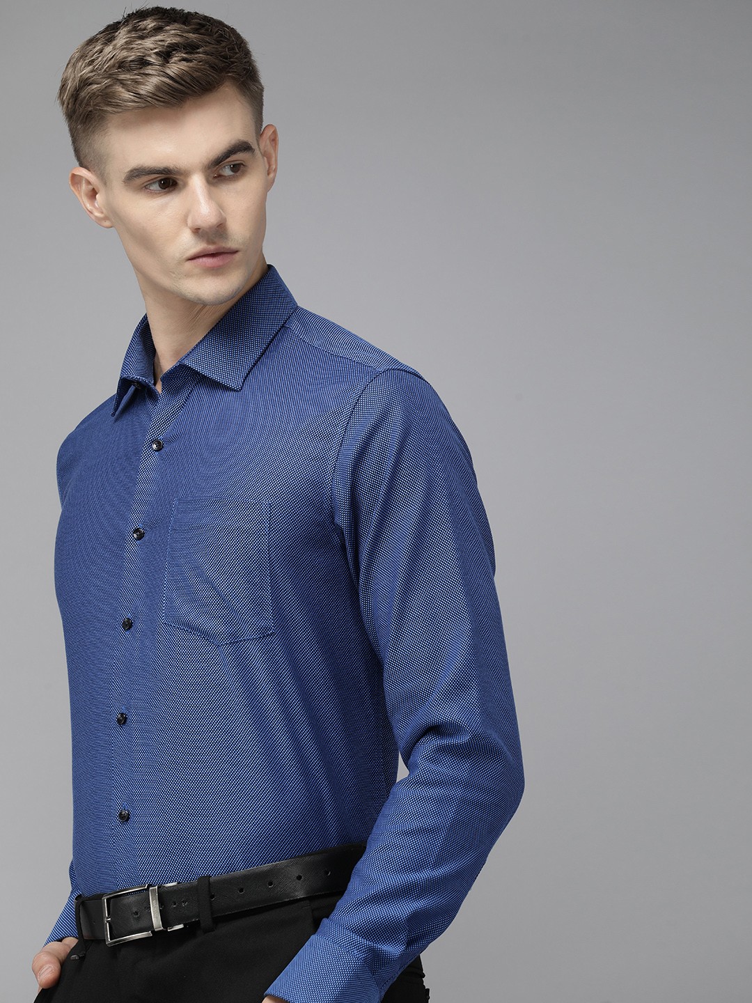 

Van Heusen Pure Cotton Self Design Slim Fit Textured Formal Shirt, Blue