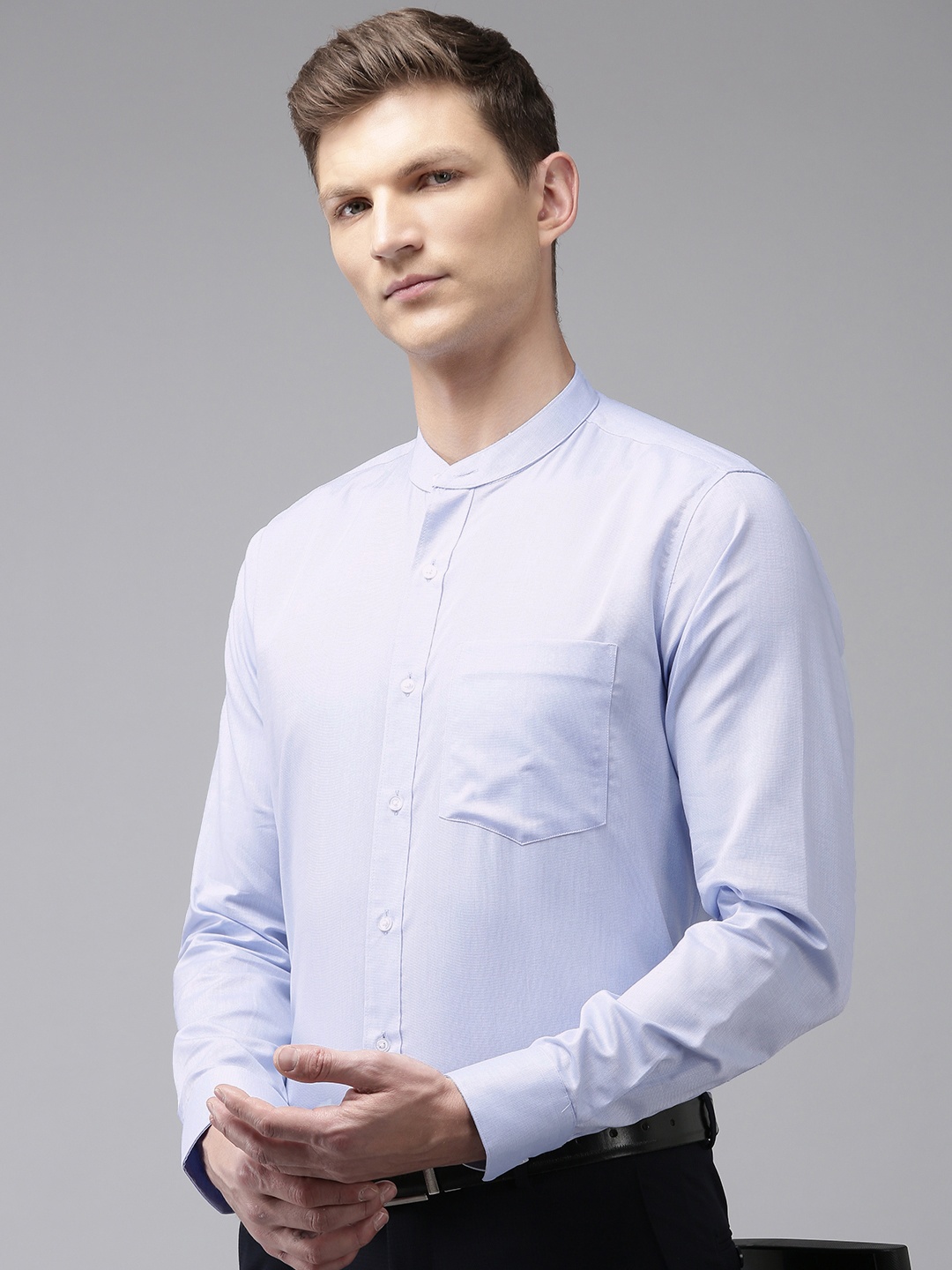 

Van Heusen Pure Cotton Self Design Slim Fit Textured Formal Shirt, Blue