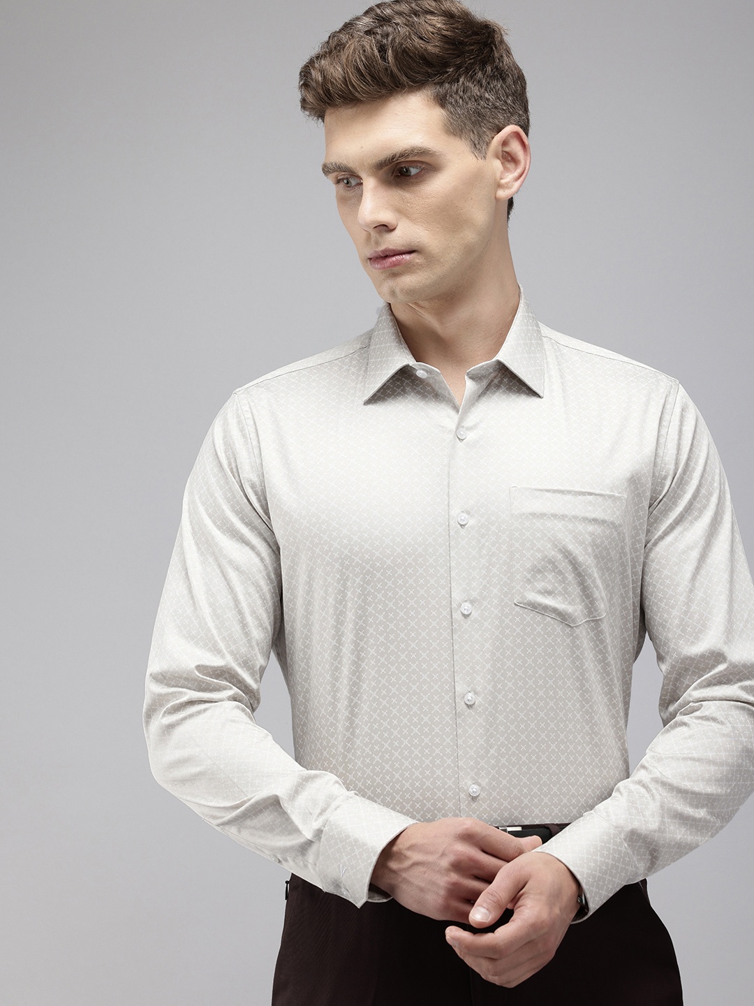 

Van Heusen Pure Cotton Slim Fit Opaque Printed Formal Shirt, Grey