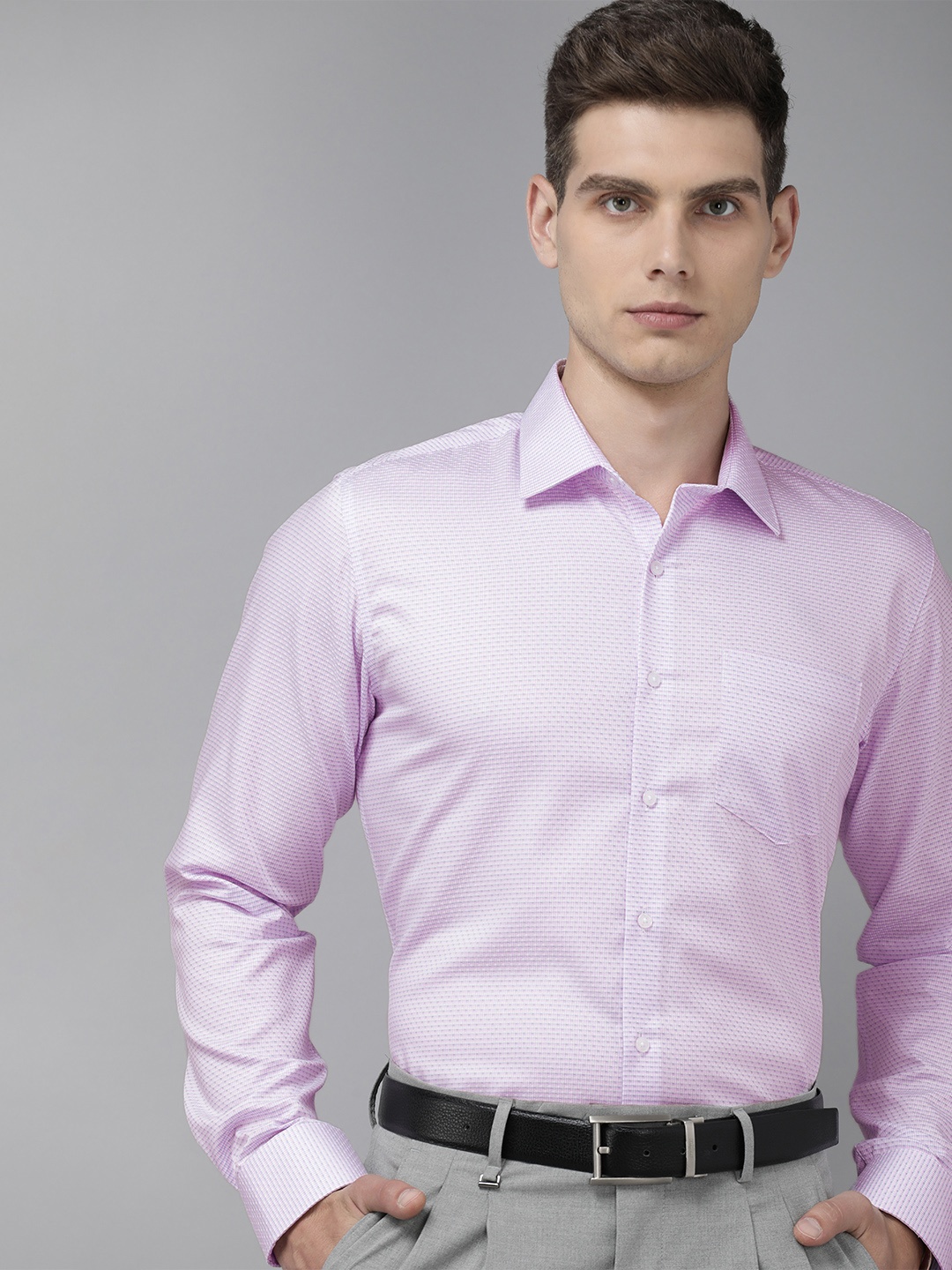 

Van Heusen Pure Cotton Self Design Textured Slim Fit Formal Shirt, Pink