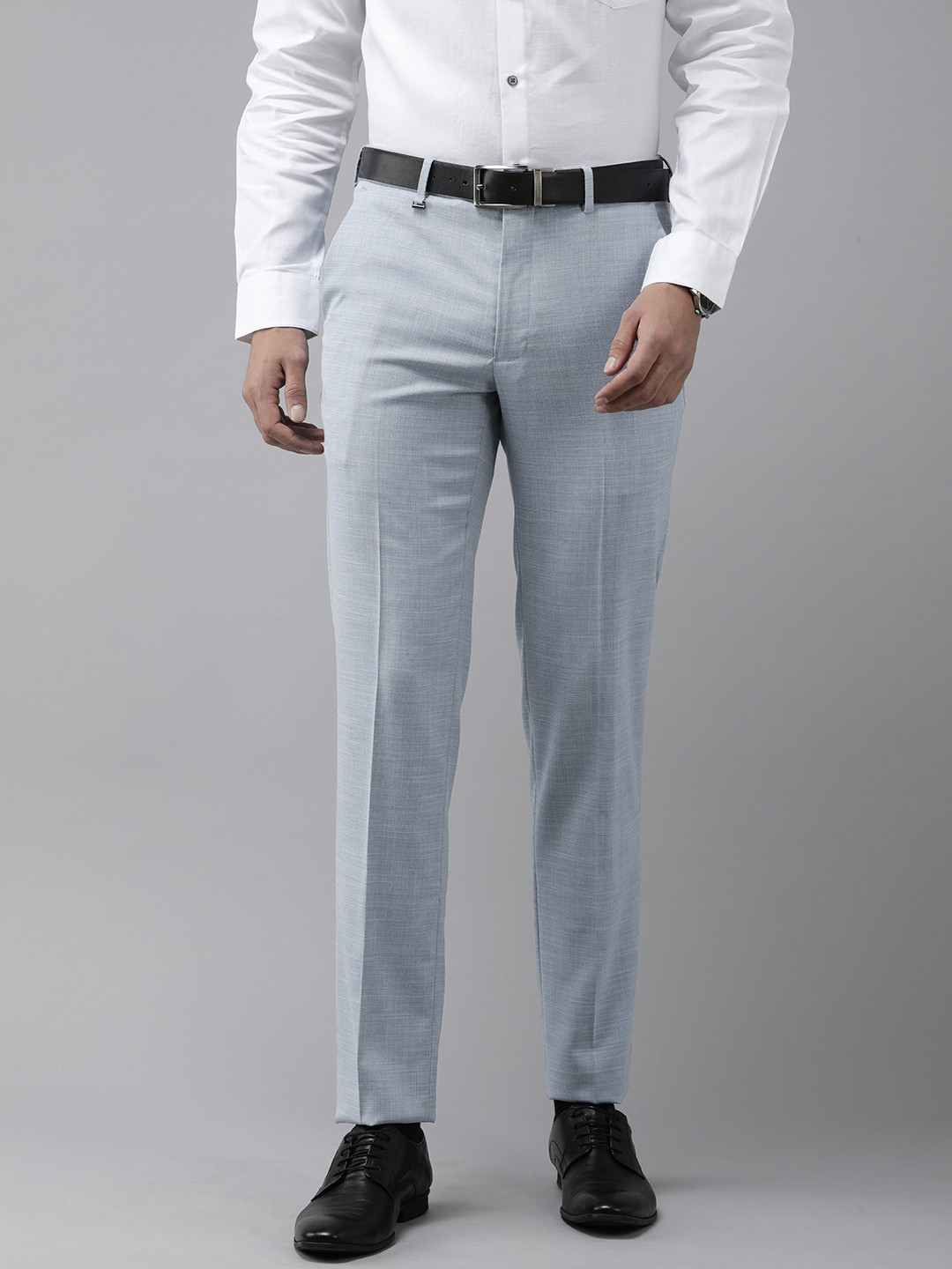 

Van Heusen Men Self Design Textured Slim Fit Formal Trousers, Blue
