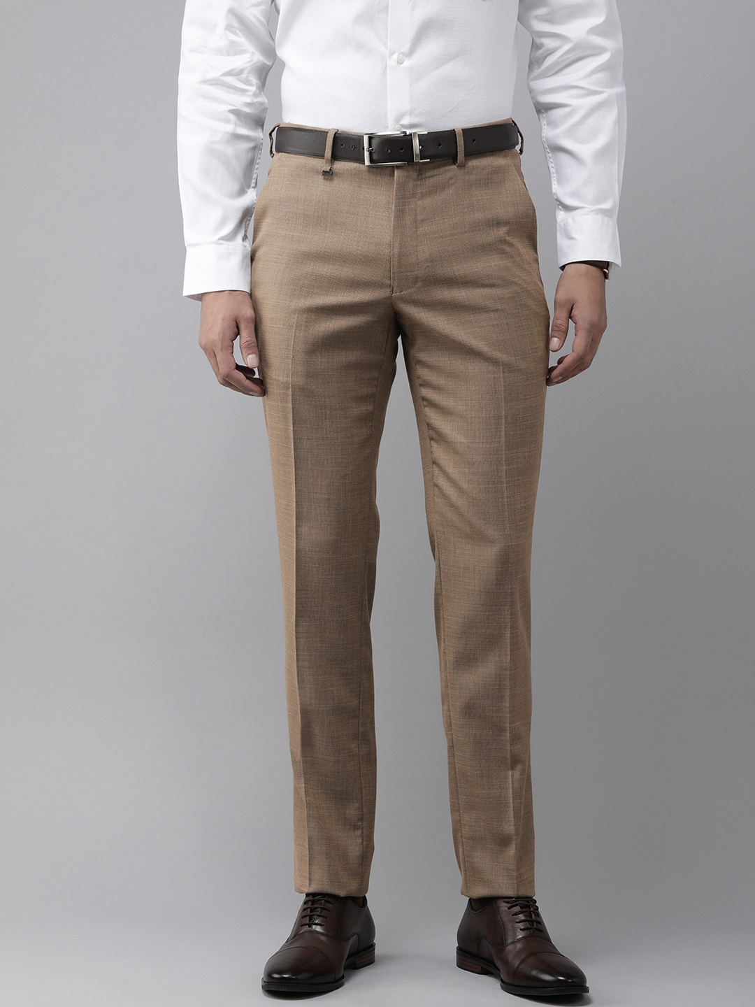 

Van Heusen Men Self Design Textured Slim Fit Formal Trousers, Khaki