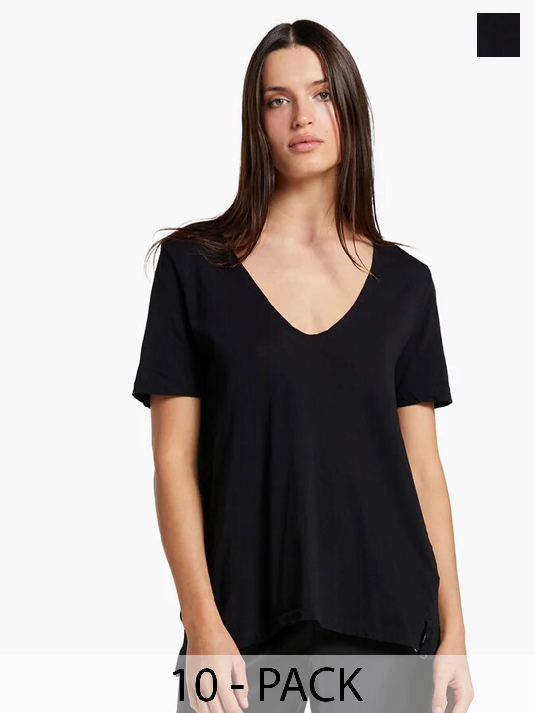 COLOR CAPITAL Pack Of 10 Relaxed Fit V-Neck T-shirt, Black