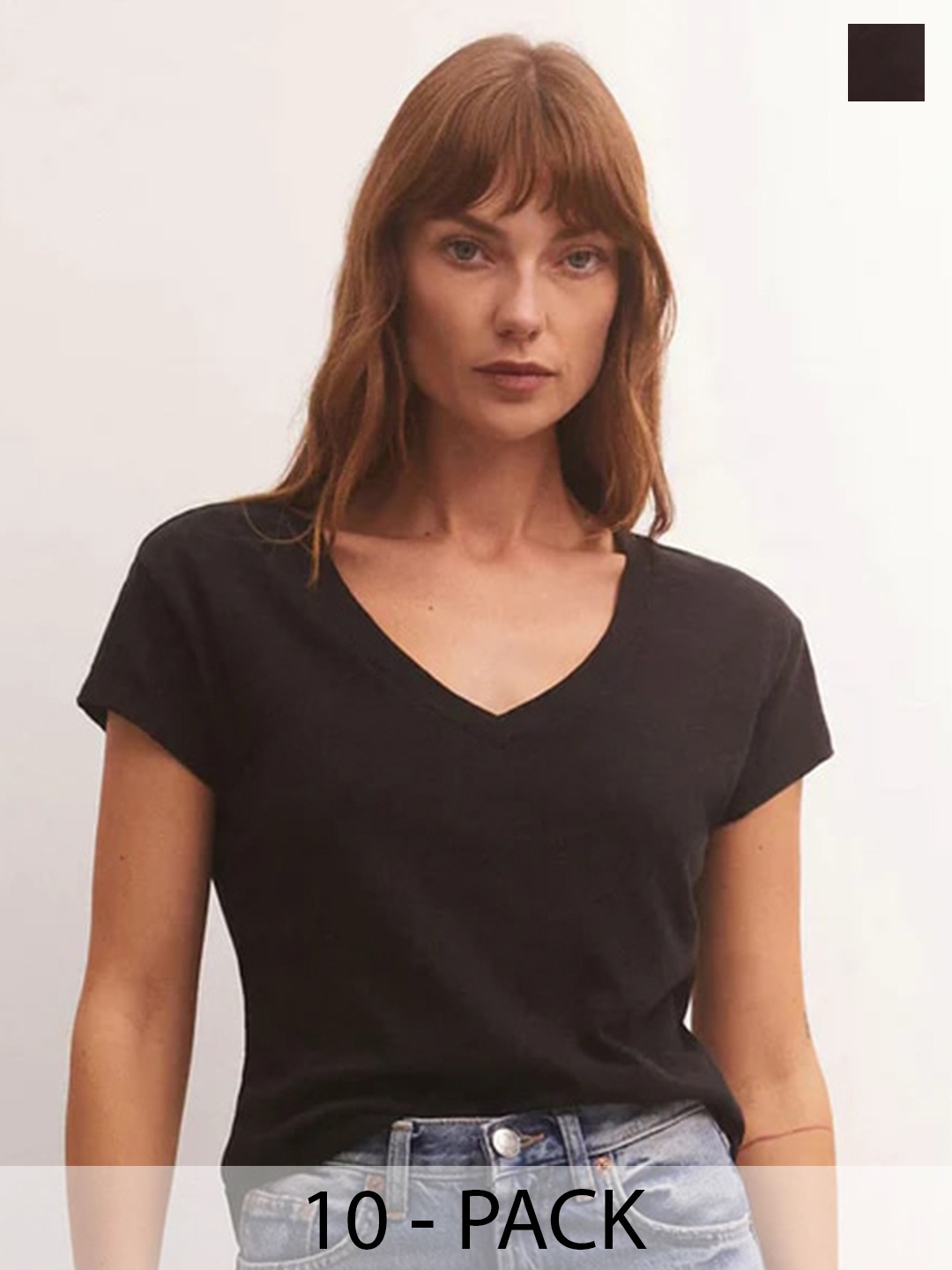 

COLOR CAPITAL Pack Of 10 Relaxed Fit V-Neck T-shirt, Black