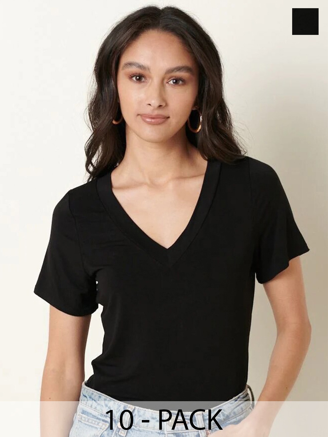 

COLOR CAPITAL Pack Of 10 Relaxed Fit V-Neck T-shirt, Black