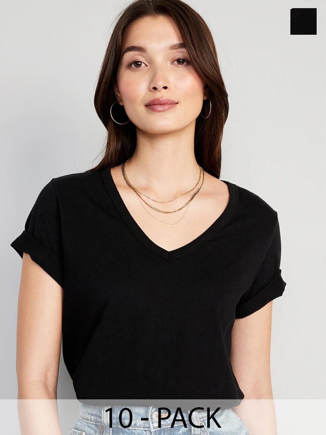 

COLOR CAPITAL Pack Of 10 V-Neck Relaxed Fit T-shirts, Black