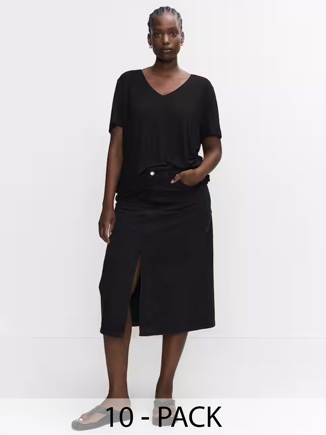 

COLOR CAPITAL Women 10 V-Neck Pockets T-shirt, Black