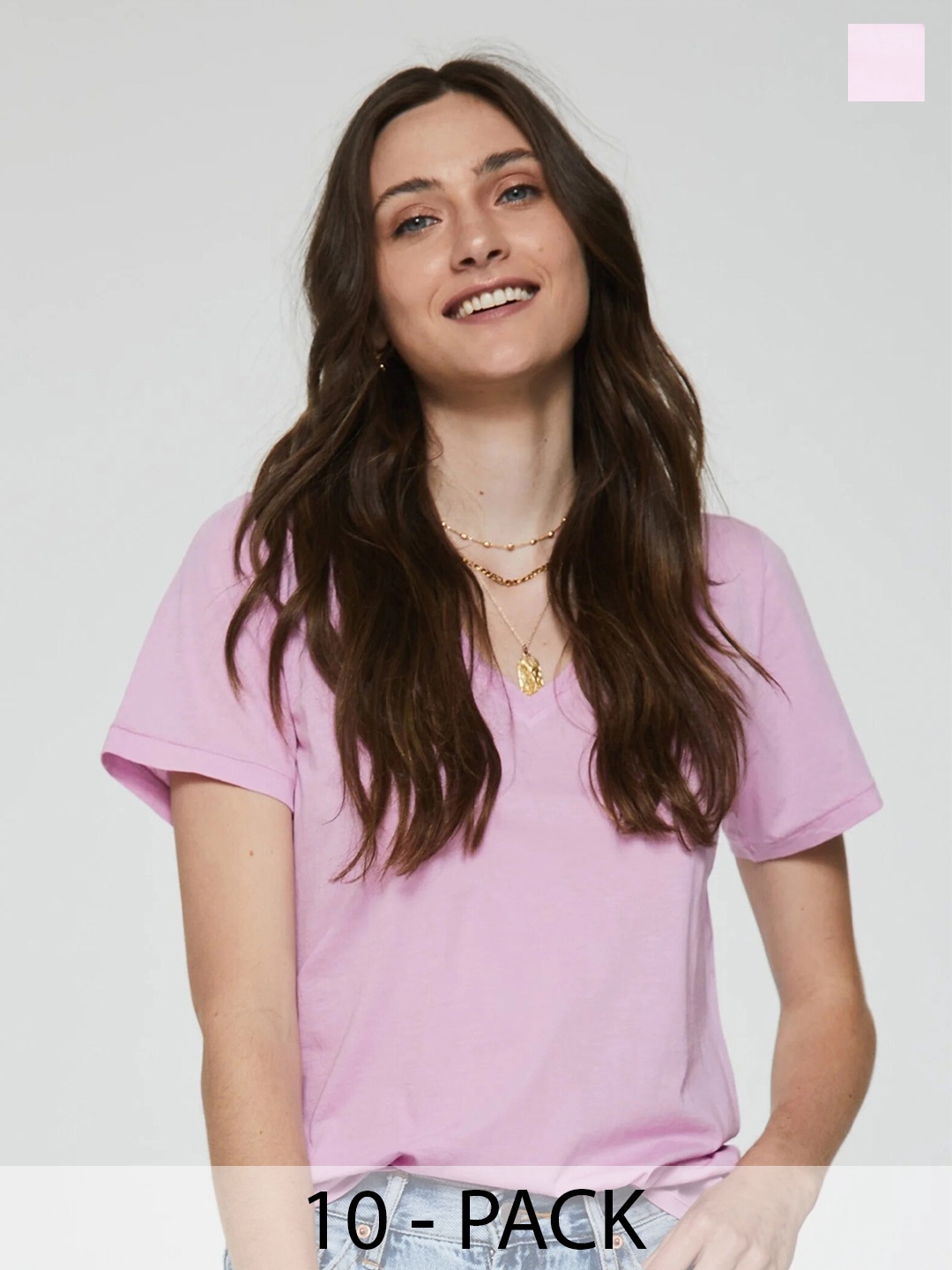 

COLOR CAPITAL Pack Of 10 V-Neck Relaxed Fit T-shirts, Pink